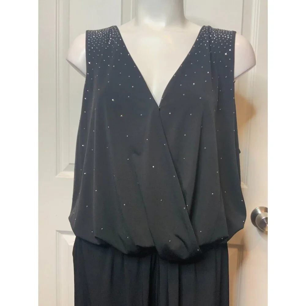 Michael Kors Black Sleeveless Belted Jumpsuit Jewel Sequins NWT $170, Size 2X